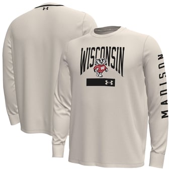 Men's Under Armour  Cream Wisconsin Badgers Gameday Motion Heavyweight Long Sleeve T-Shirt