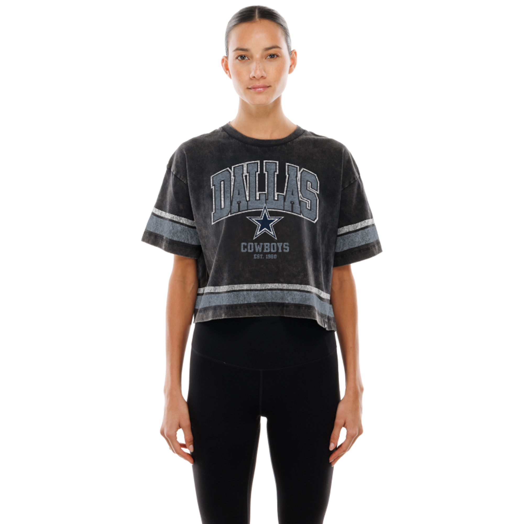 Women's New Era Black Dallas Cowboys Lifestyle Mineral Wash Boxy Cropped T-Shirt