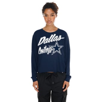 Women's New Era  Navy Dallas Cowboys Cropped Oversized Long Sleeve T-Shirt