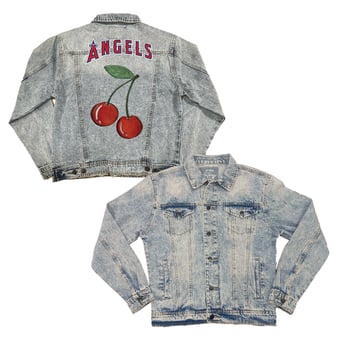 Women's Tiny Turnip Los Angeles Angels Cherries Boyfriend Full-Button Denim Jacket