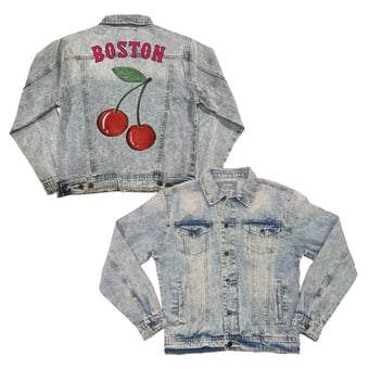 Women's Tiny Turnip Boston Red Sox Cherries Boyfriend Full-Button Denim Jacket