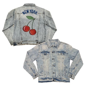 Women's Tiny Turnip New York Yankees Cherries Boyfriend Full-Button Denim Jacket