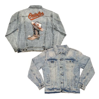 Women's Tiny Turnip Baltimore Orioles Cowboy Boot Boyfriend Full-Button Denim Jacket