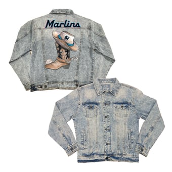 Women's Tiny Turnip Miami Marlins Cowboy Boot Boyfriend Full-Button Denim Jacket