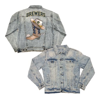 Women's Tiny Turnip Milwaukee Brewers Cowboy Boot Boyfriend Full-Button Denim Jacket