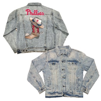 Women's Tiny Turnip Philadelphia Phillies Cowboy Boot Boyfriend Full-Button Denim Jacket