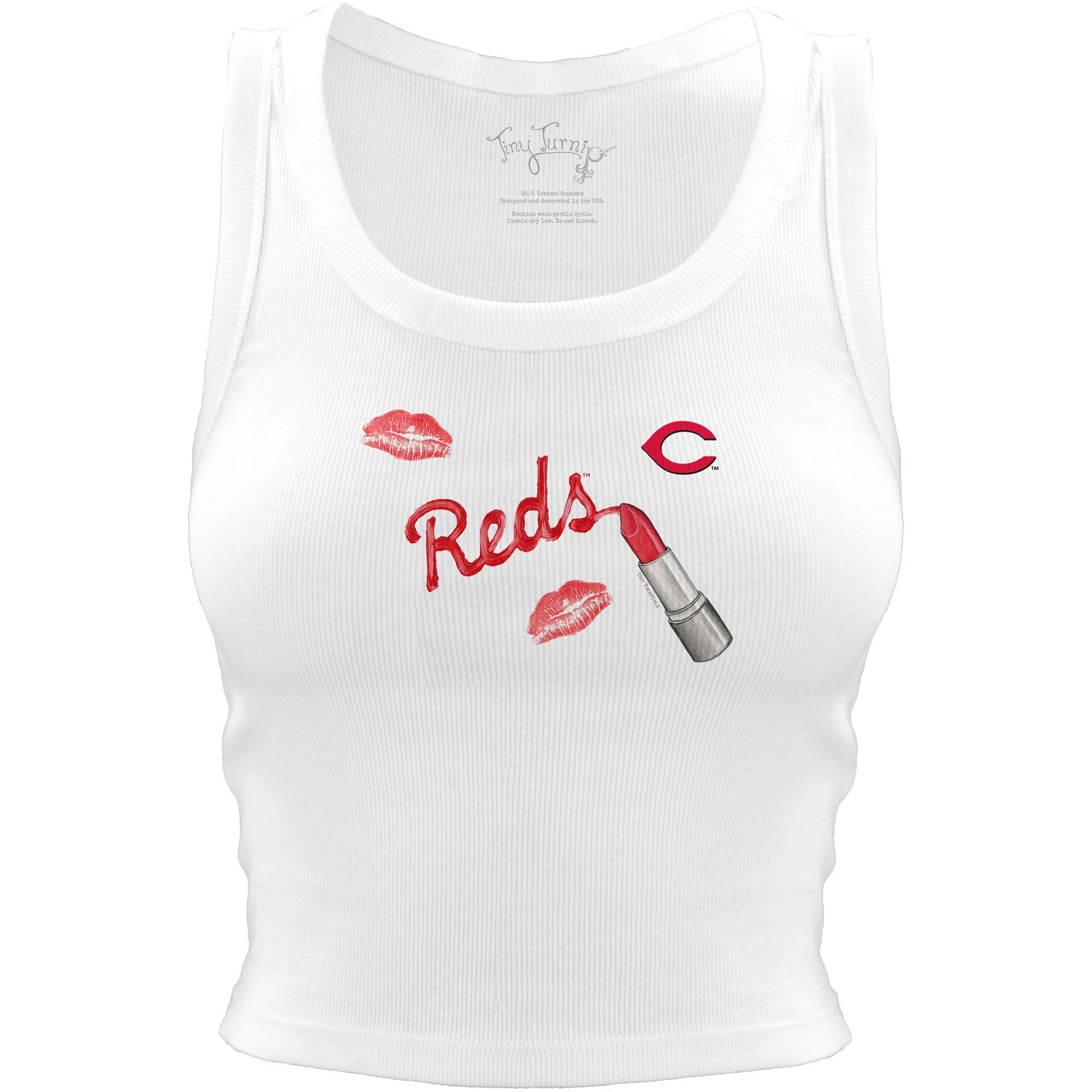 Women's Tiny Turnip White Cincinnati Reds Lipstick Crop Tank Top