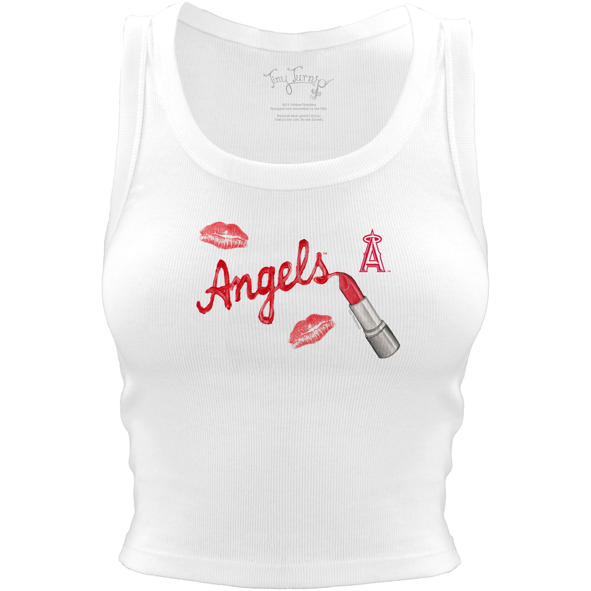 Women's Tiny Turnip White Los Angeles Angels Lipstick Crop Tank Top