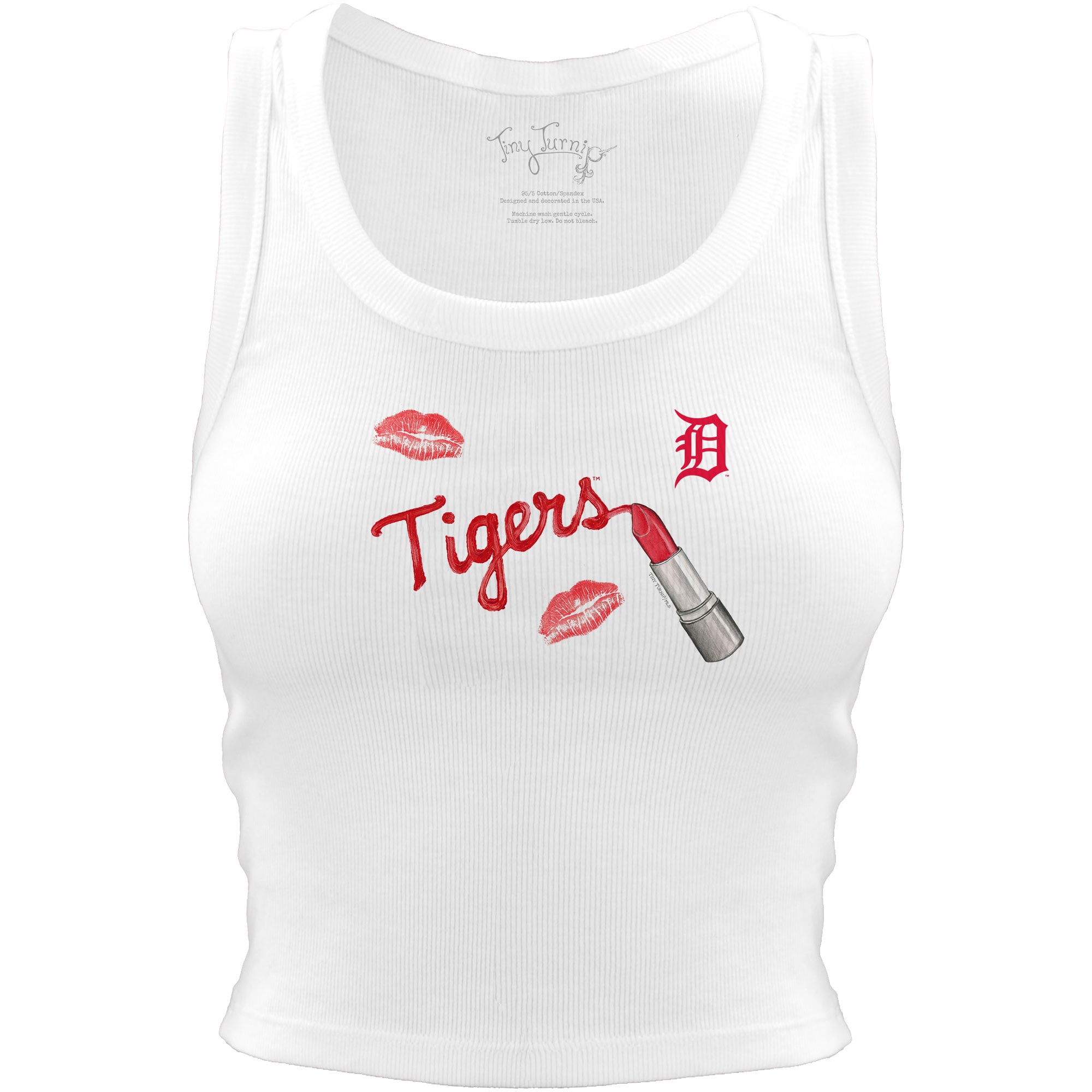 Tiger Mist Women's Tiny Turnip White Detroit Tigers Lipstick Crop Tank Top