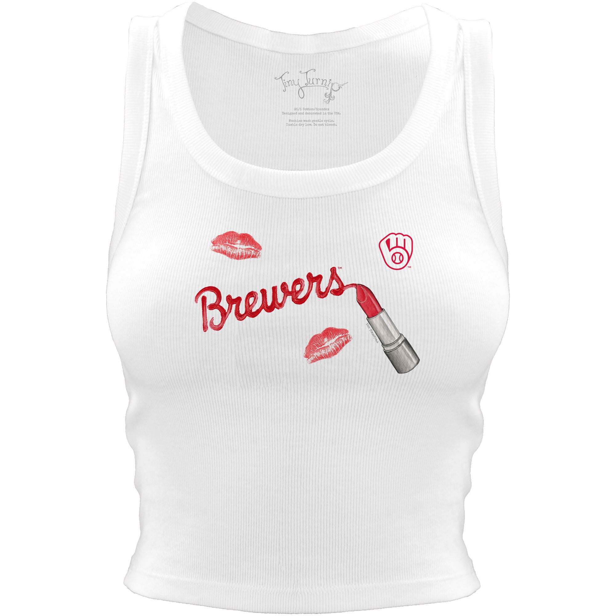 Women's Tiny Turnip White Milwaukee Brewers Lipstick Crop Tank Top