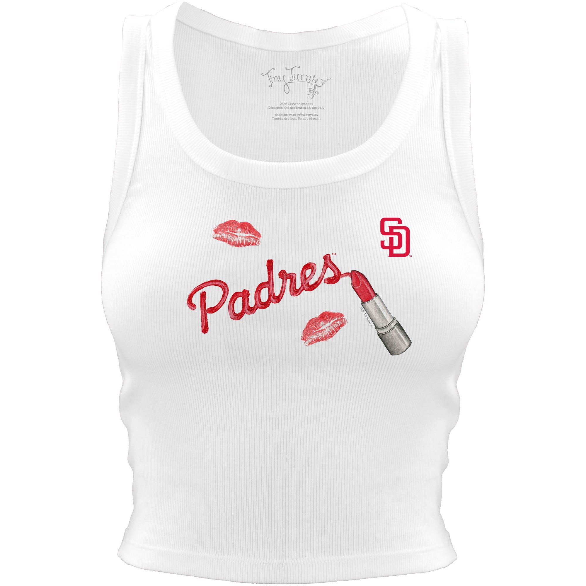 Women's Tiny Turnip White San Diego Padres Lipstick Crop Tank Top