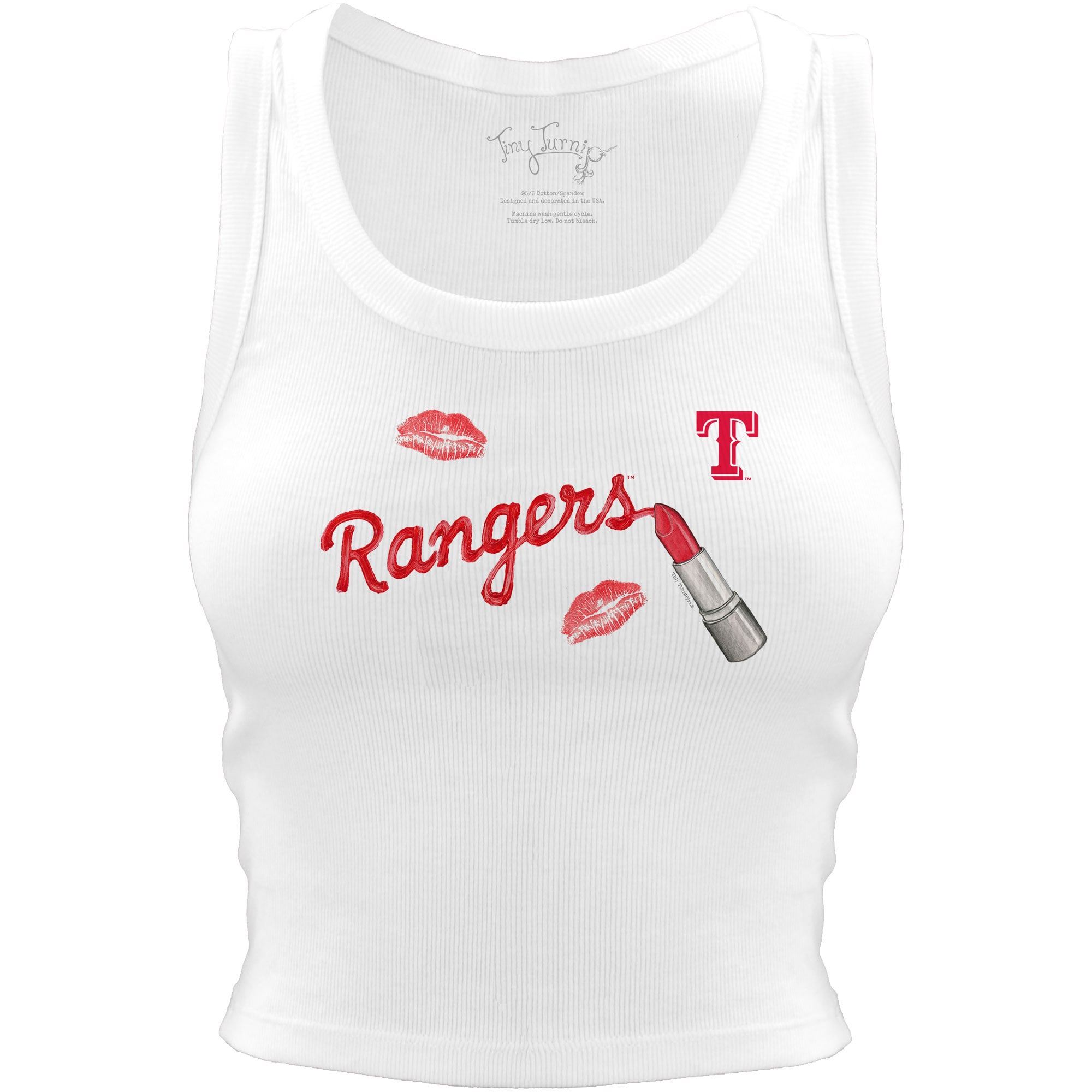 Women's Tiny Turnip White Texas Rangers Lipstick Crop Tank Top