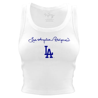 Women's Tiny Turnip White Los Angeles Dodgers Script Logo Crop Tank Top