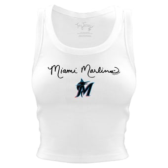 Women's Tiny Turnip White Miami Marlins Script Logo Crop Tank Top