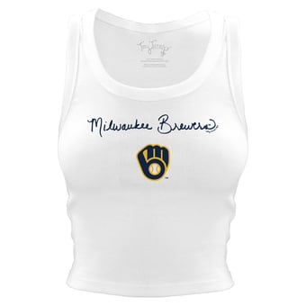 Women's Tiny Turnip White Milwaukee Brewers Script Logo Crop Tank Top