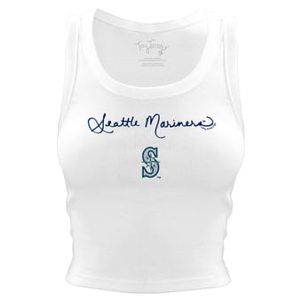 Women's Tiny Turnip White Seattle Mariners Script Logo Crop Tank Top