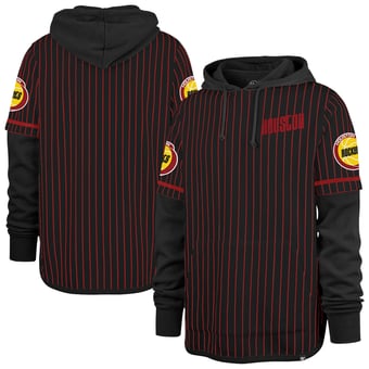 Men's '47  Black Houston Rockets Throwback Pinstripe Double Header Hoodie