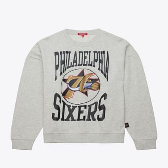 Women's Mitchell & Ness Heather Gray Philadelphia 76ers 3.0 Logo Lightweight Sweatshirt