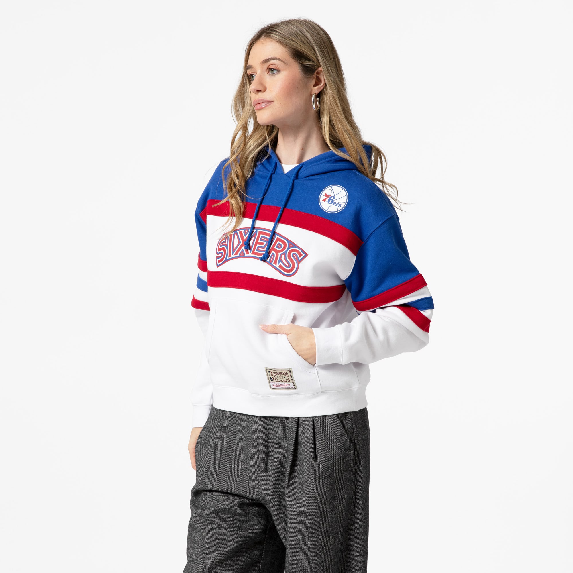 Women's Mitchell & Ness  White Philadelphia 76ers Head Coach Hoodie