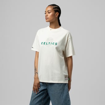 Women's Mitchell & Ness Cream Boston Celtics Boyfriend T-Shirt