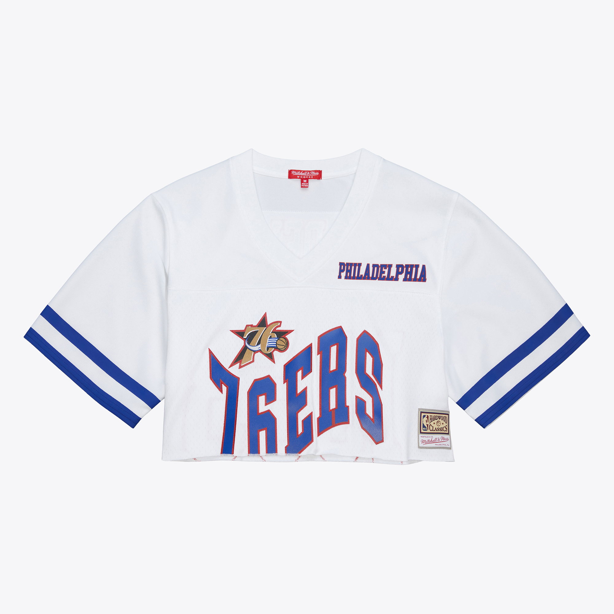 Women's Mitchell & Ness White Philadelphia 76ers Cropped Fashion Jersey