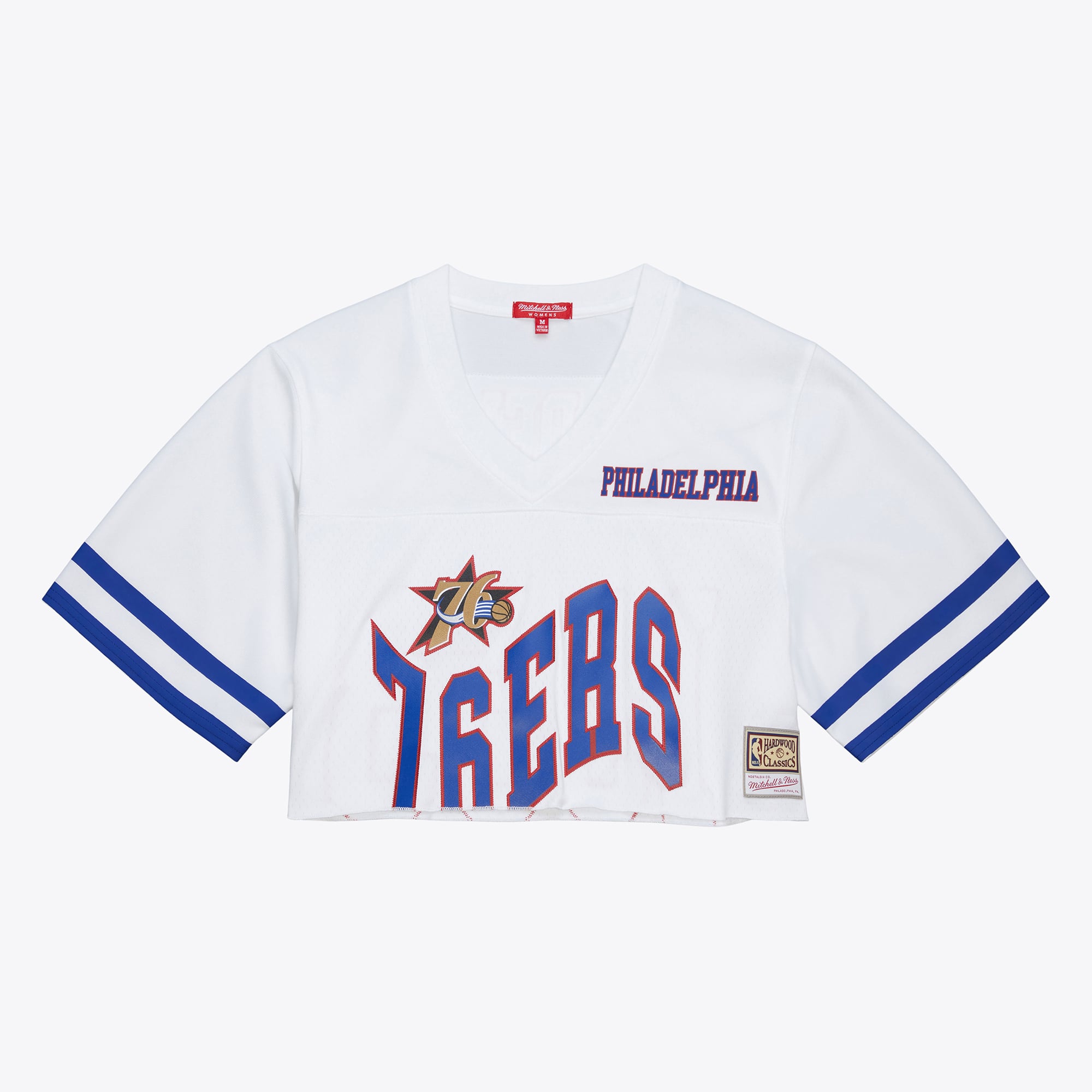 Women's Mitchell & Ness White Philadelphia 76ers Cropped Fashion Jersey