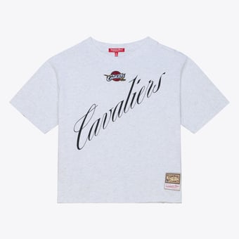Women's Mitchell & Ness  Heather Gray Cleveland Cavaliers Script Crop Boxy T-Shirt