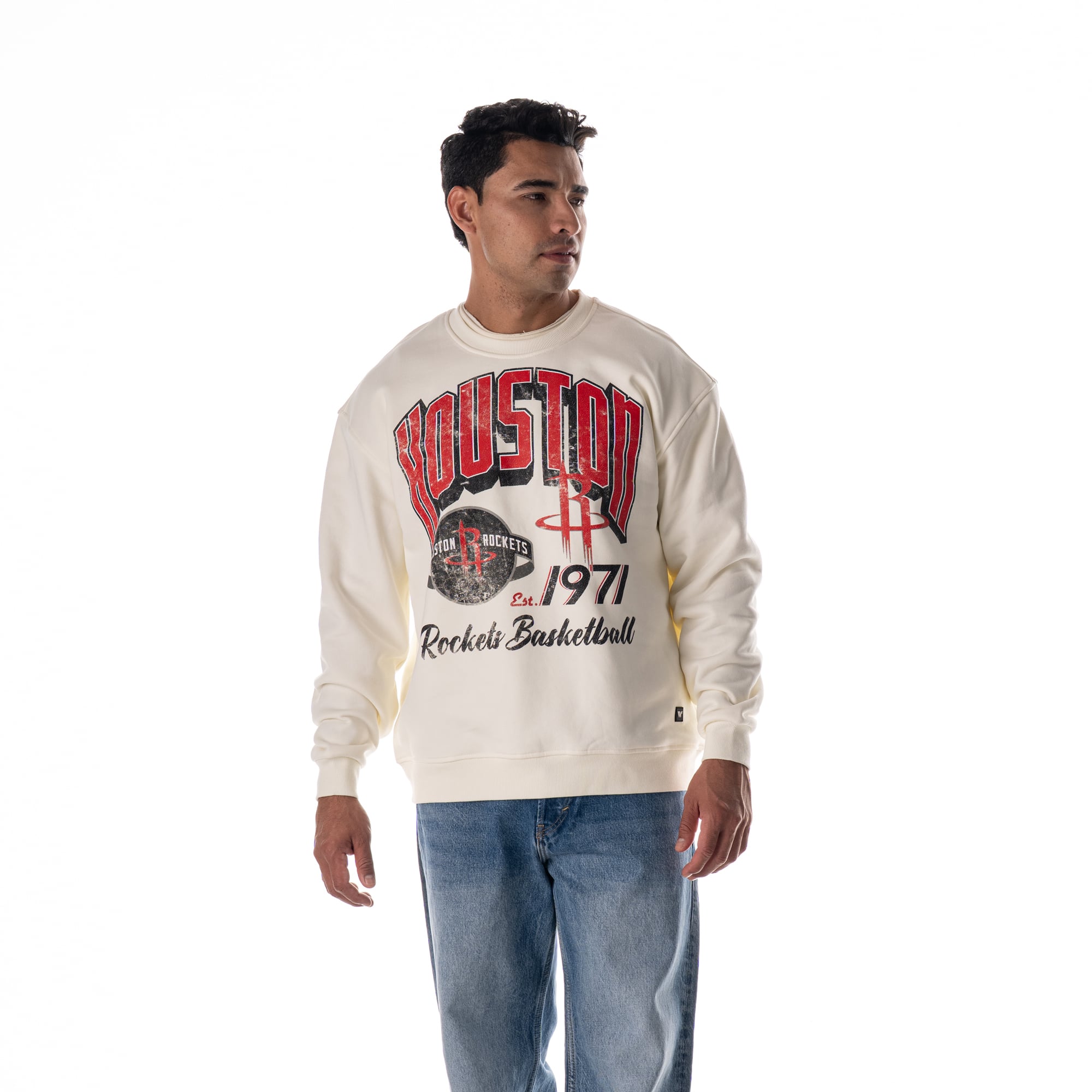 Unisex The Wild Collective White Houston Rockets Graphic Fleece Crewneck Sweatshirt