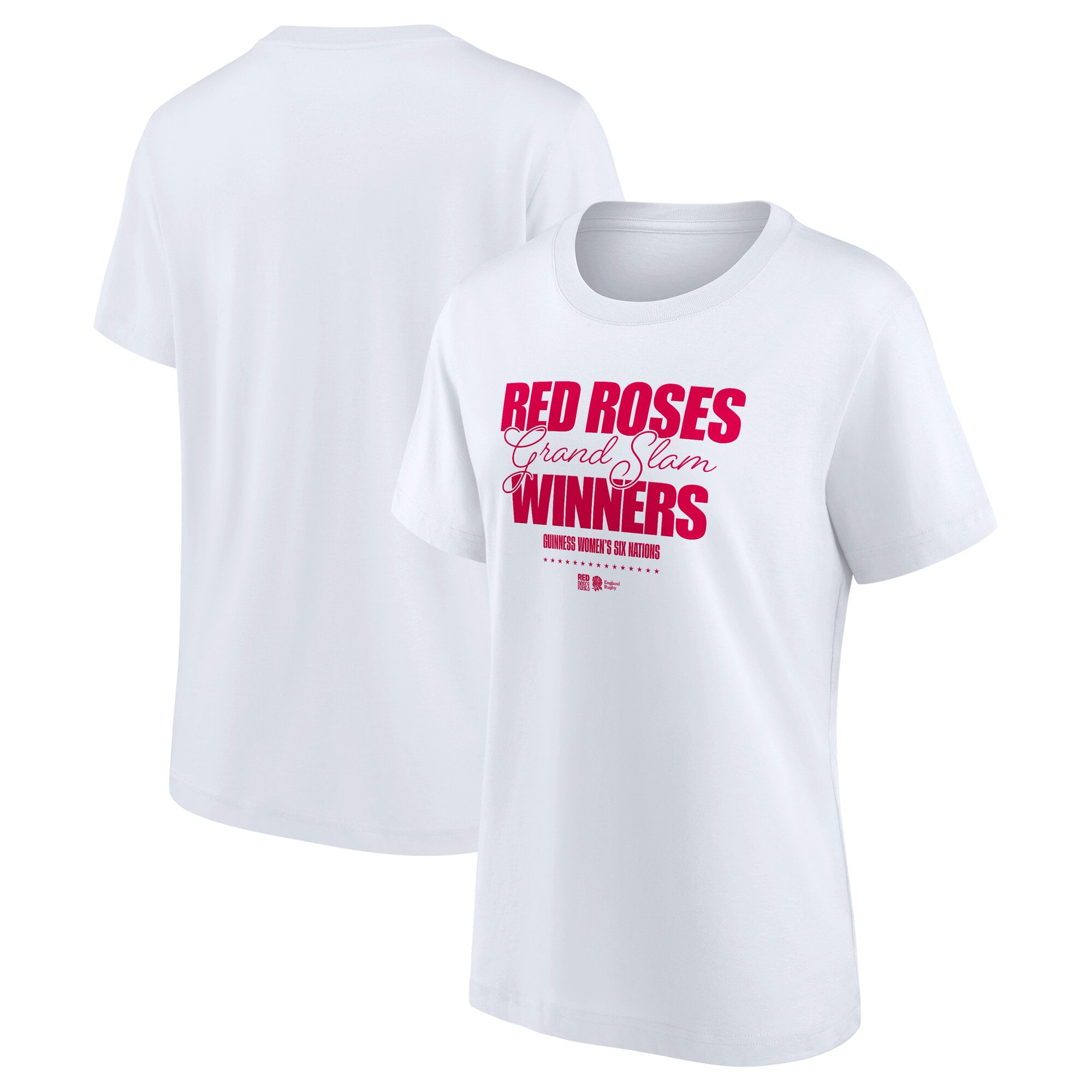 England Red Roses W6N Grand Slam Winners Graphic T-Shirt - White - Womens: retailer-supplied image