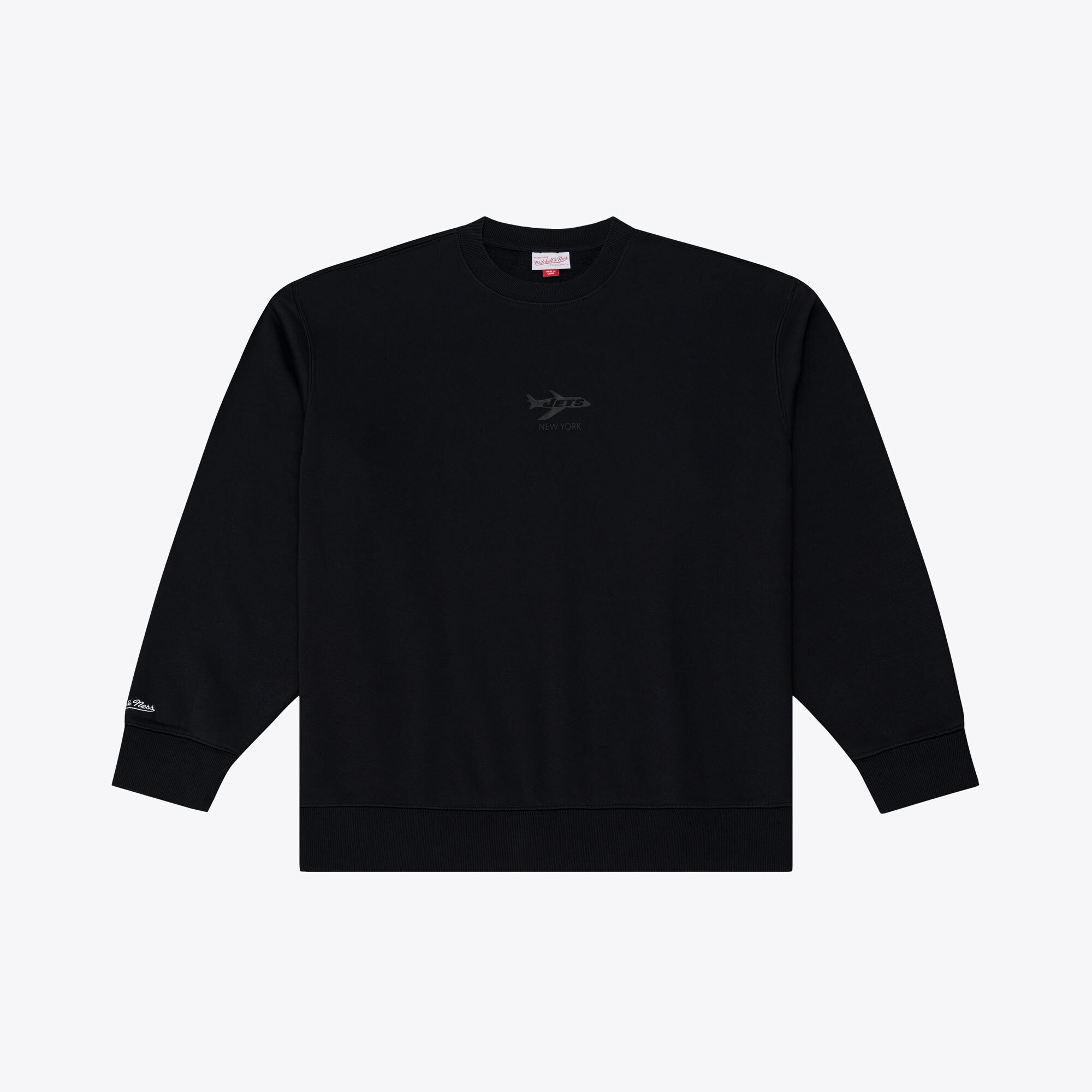 Men's Mitchell & Ness Black New York Jets Core Essentials Micro Logo Fleece Sweatshirt