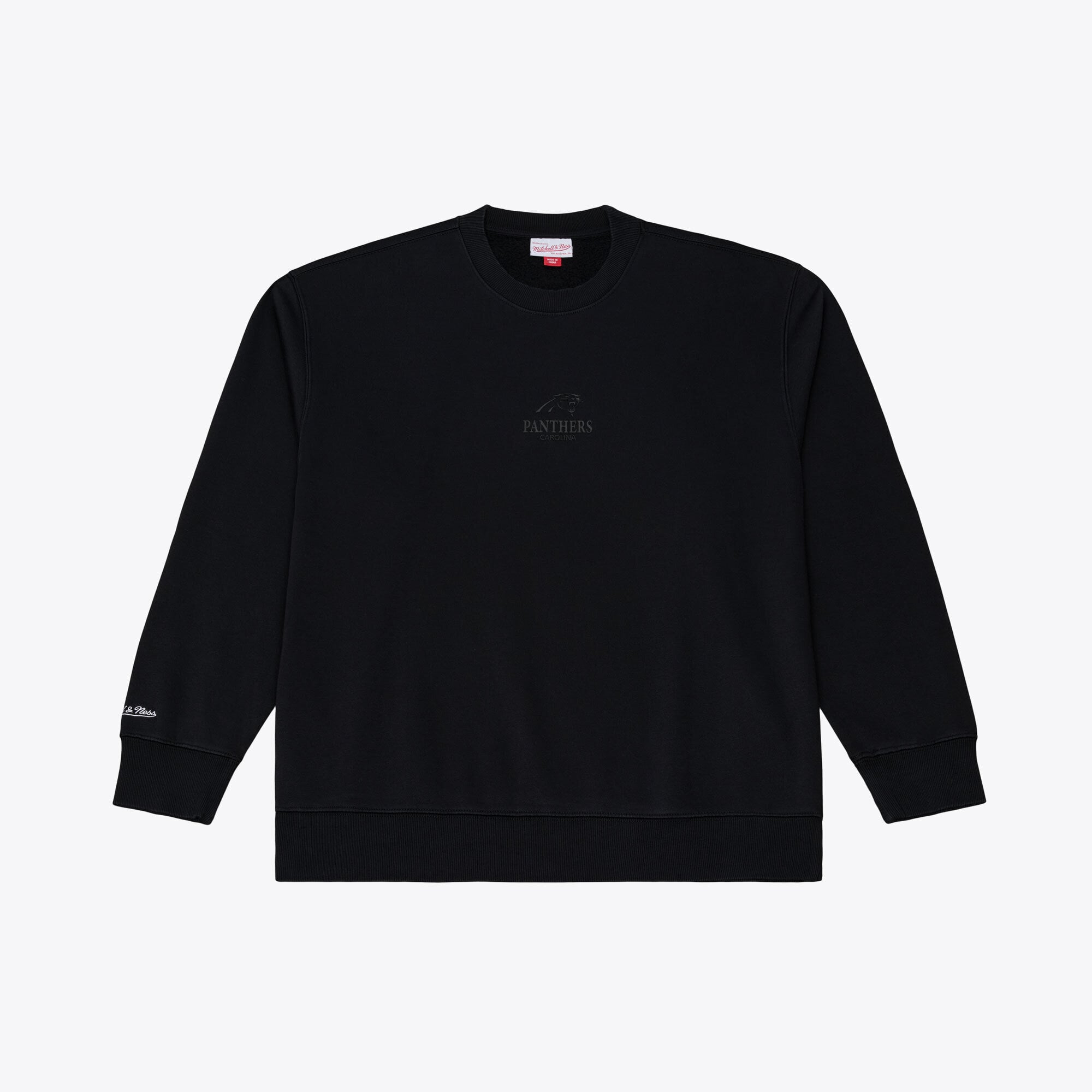 Men's Mitchell & Ness Black Carolina Panthers Core Essentials Micro Logo Fleece Sweatshirt