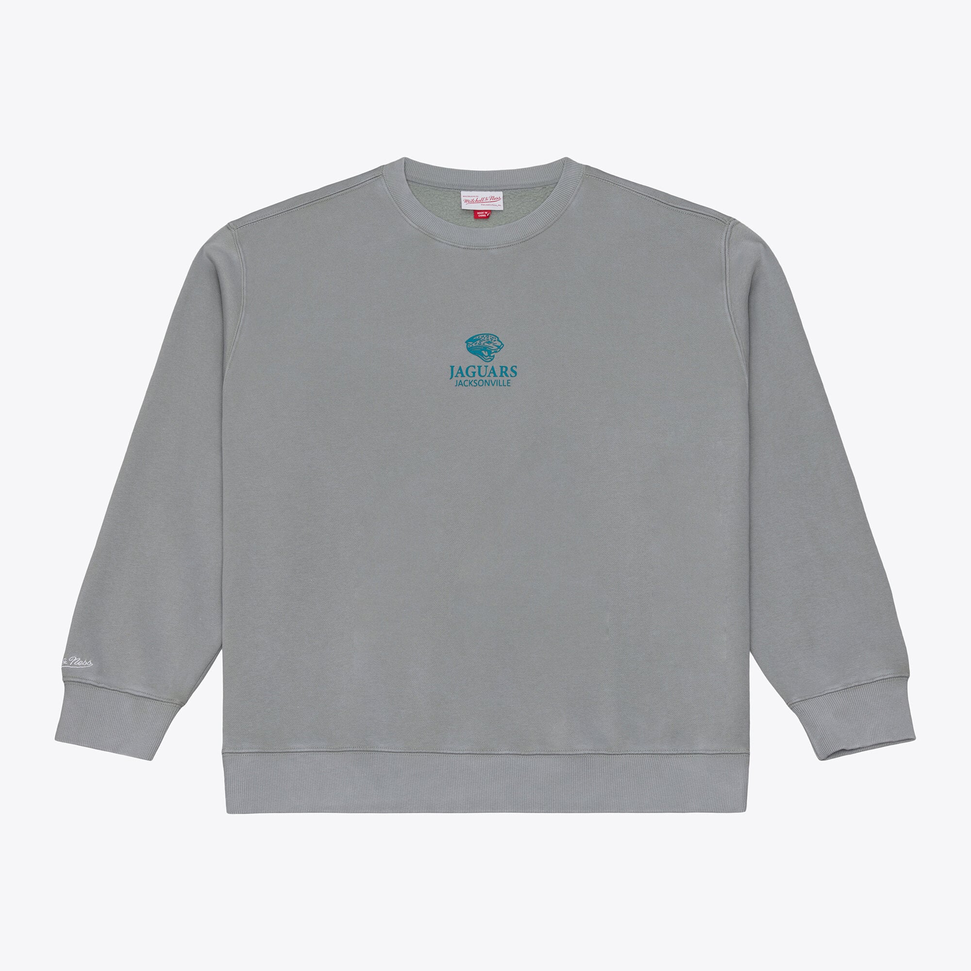 Felpa da uomo Mitchell & Ness grigia con micro logo Jacksonville Jaguars Core Essentials