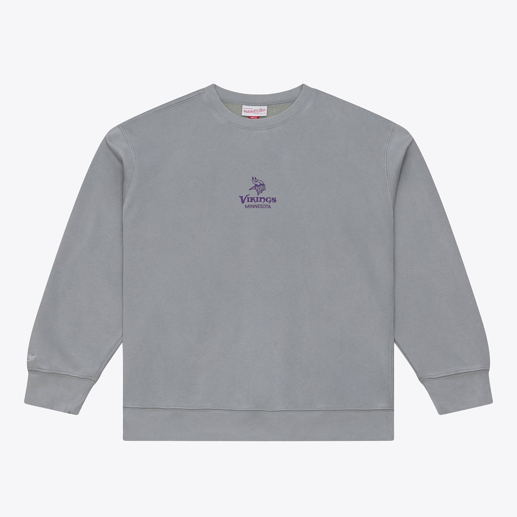 Felpa da uomo Mitchell & Ness grigia con micro logo dei Minnesota Vikings Core Essentials.
