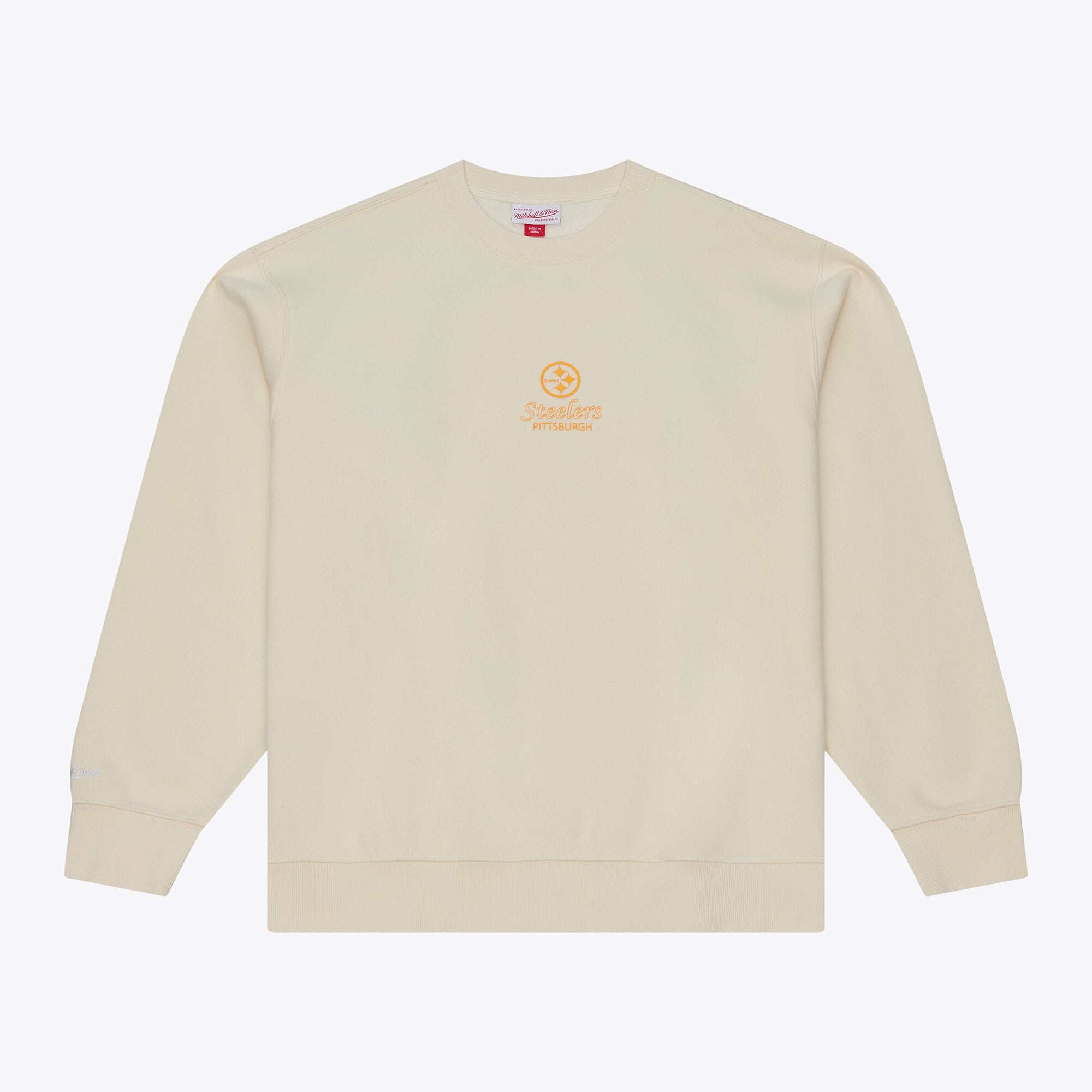 Felpa da uomo Mitchell & Ness color crema con micro logo Pittsburgh Steelers Core Essentials