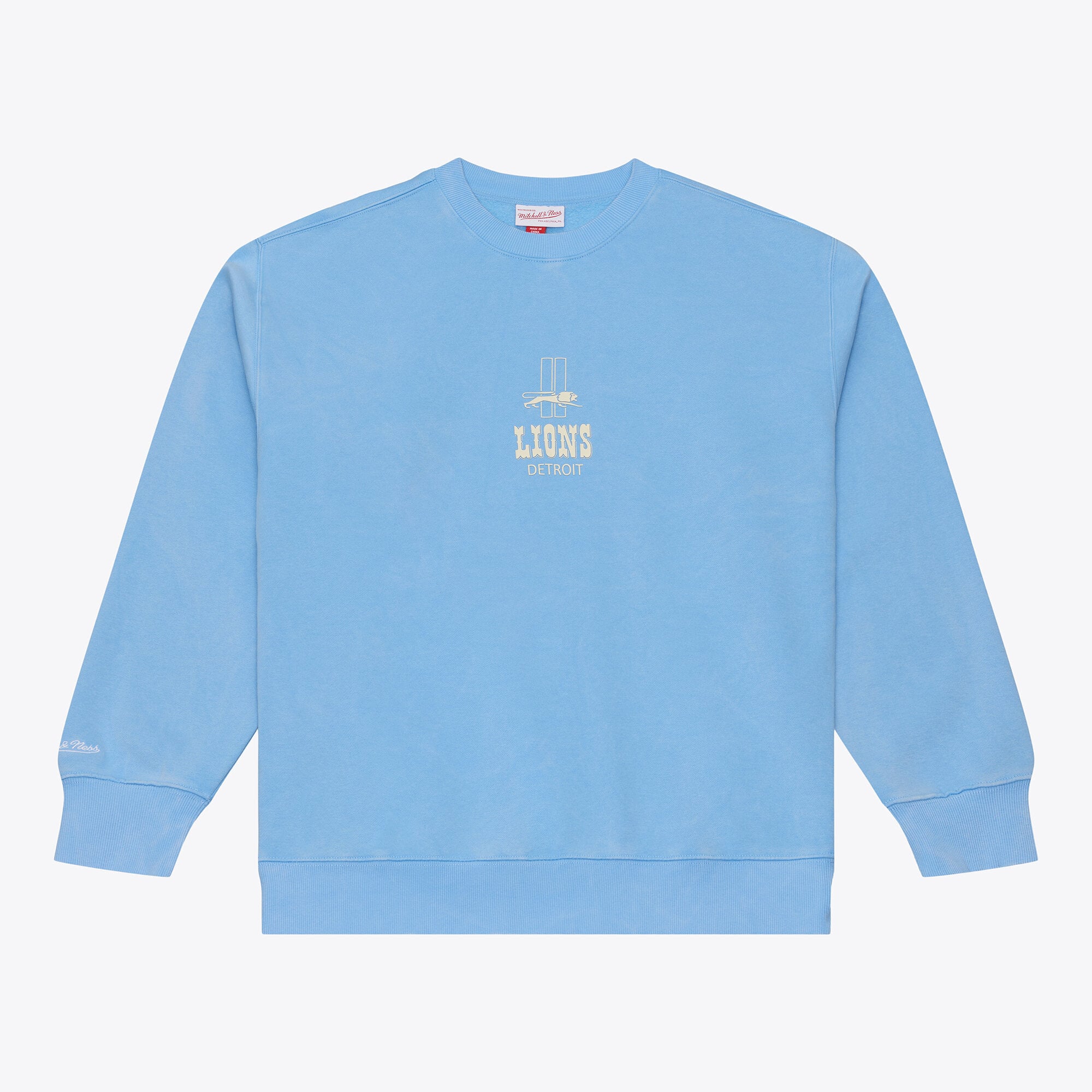 Felpa da uomo Mitchell & Ness con micro logo Detroit Lions Core Essentials, colore azzurro chiaro.