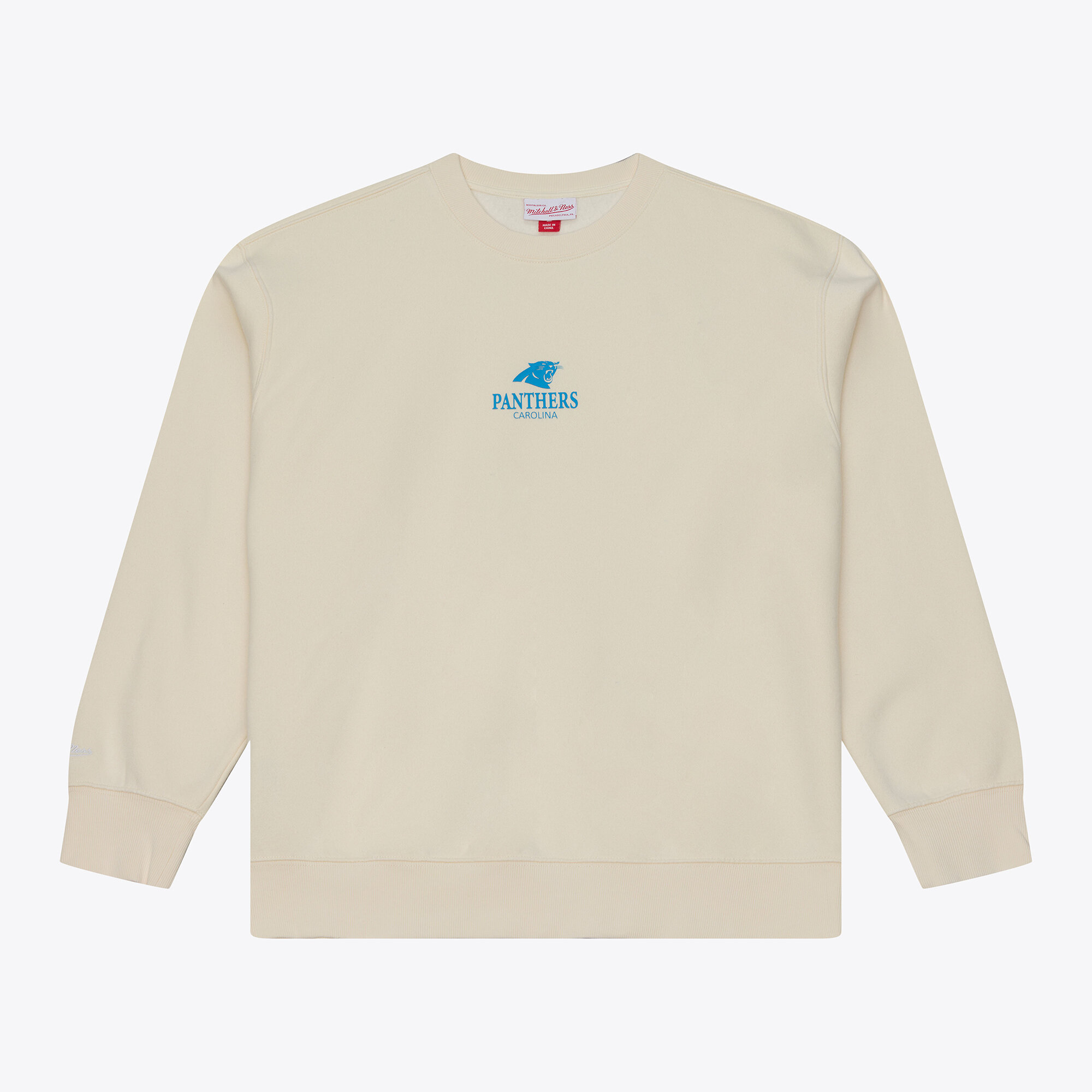 Men's Mitchell & Ness Cream Carolina Panthers Core Essentials Micro Logo Fleece Sweatshirt