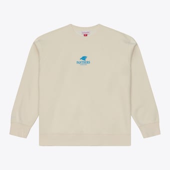 Men's Mitchell & Ness Cream Carolina Panthers Core Essentials Micro Logo Fleece Sweatshirt