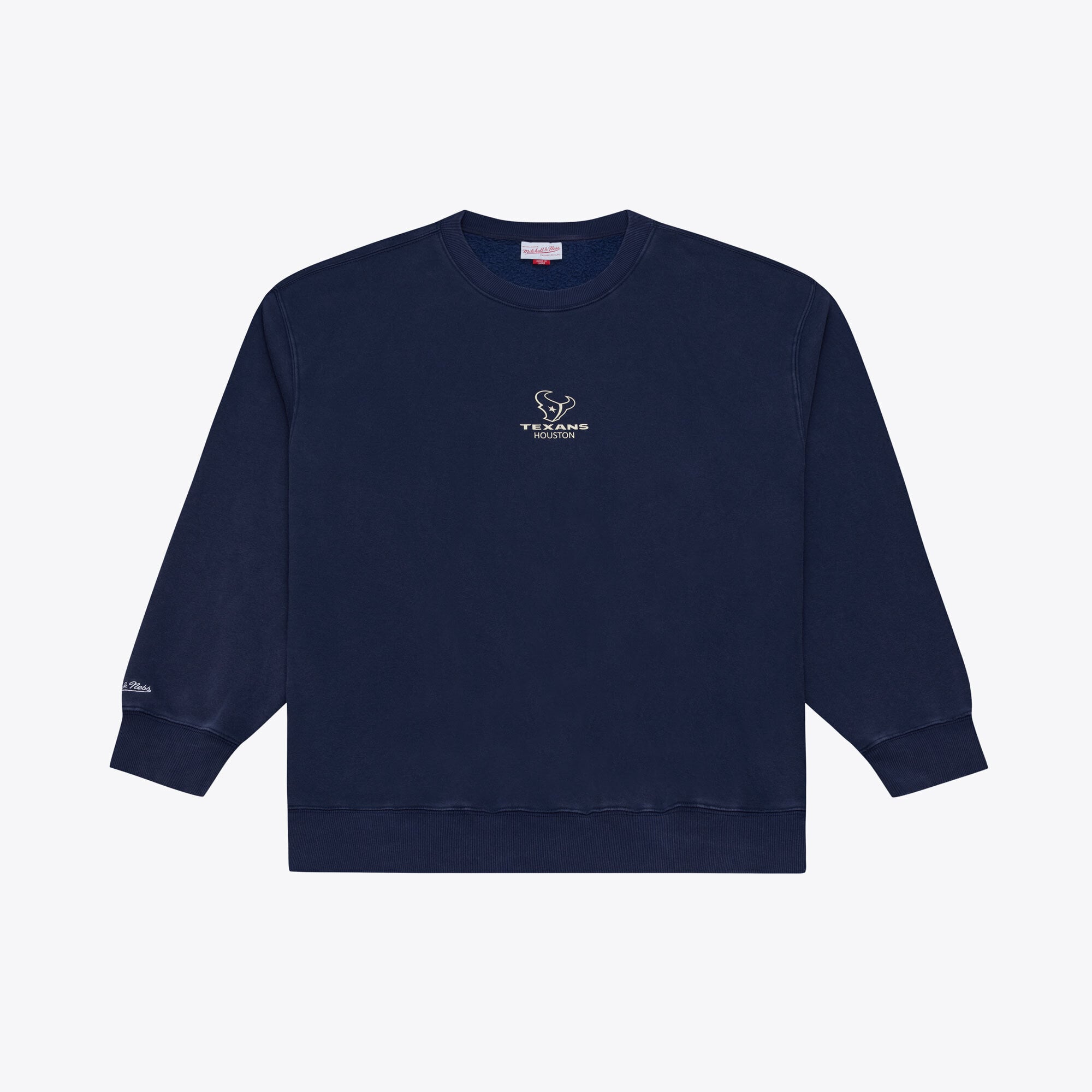 Felpa da uomo Mitchell & Ness blu navy con micro logo Houston Texans Core Essentials.