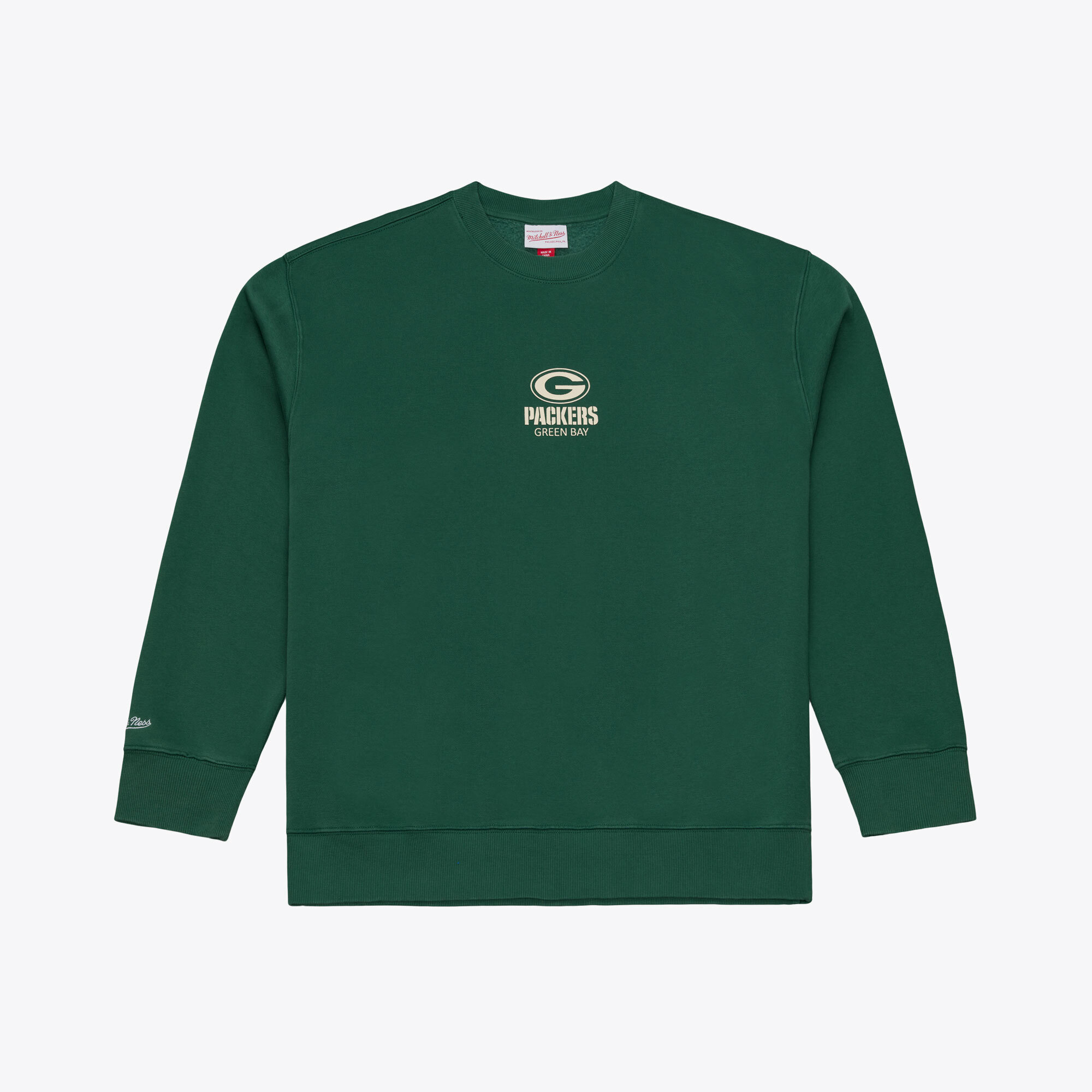 Mitchell & Ness Men's Dark Green Bay Packers Core Essentials Micro Logo Fleece Sweatshirt - Dark Green
