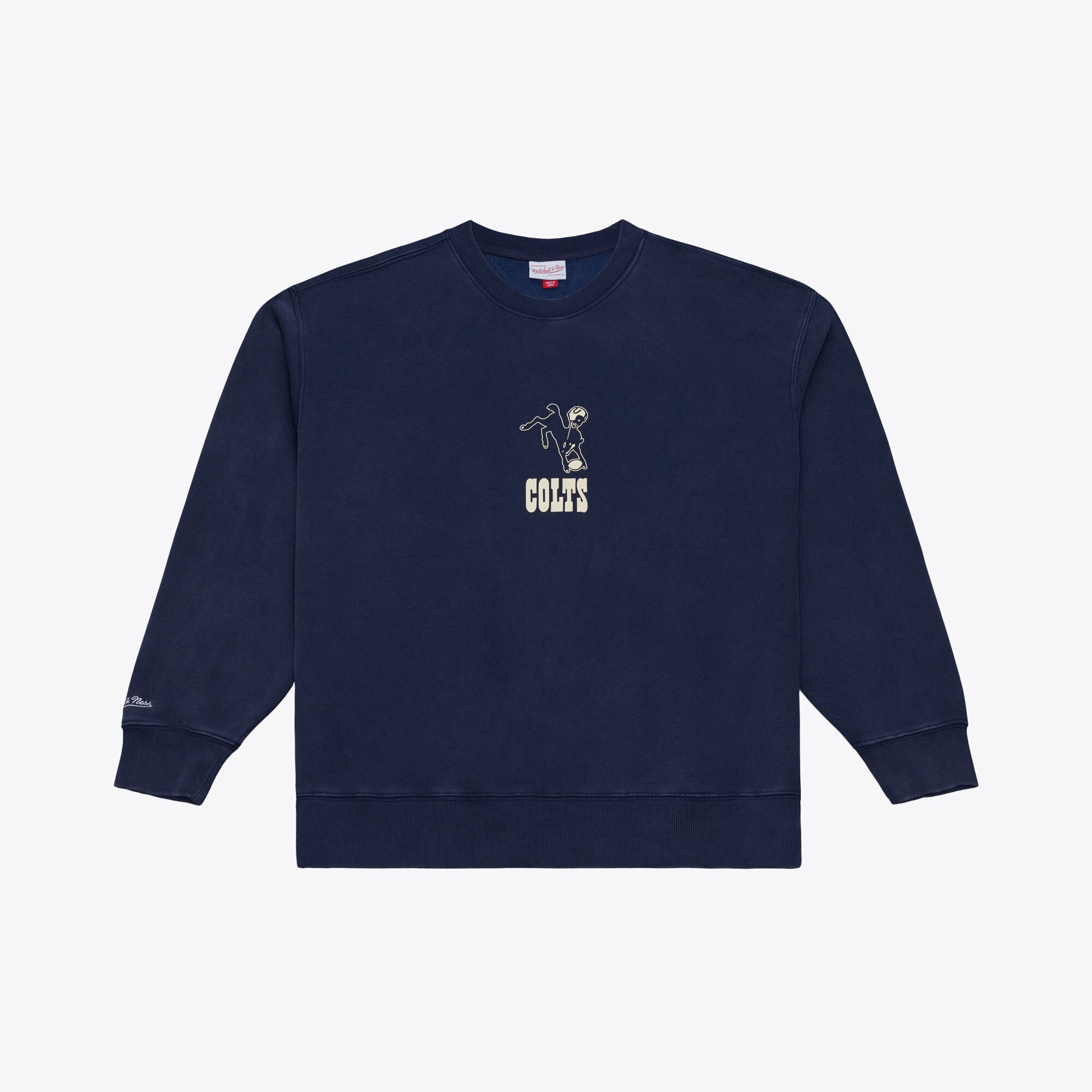 Felpa da uomo Mitchell & Ness blu navy con micro logo degli Indianapolis Colts Core Essentials.