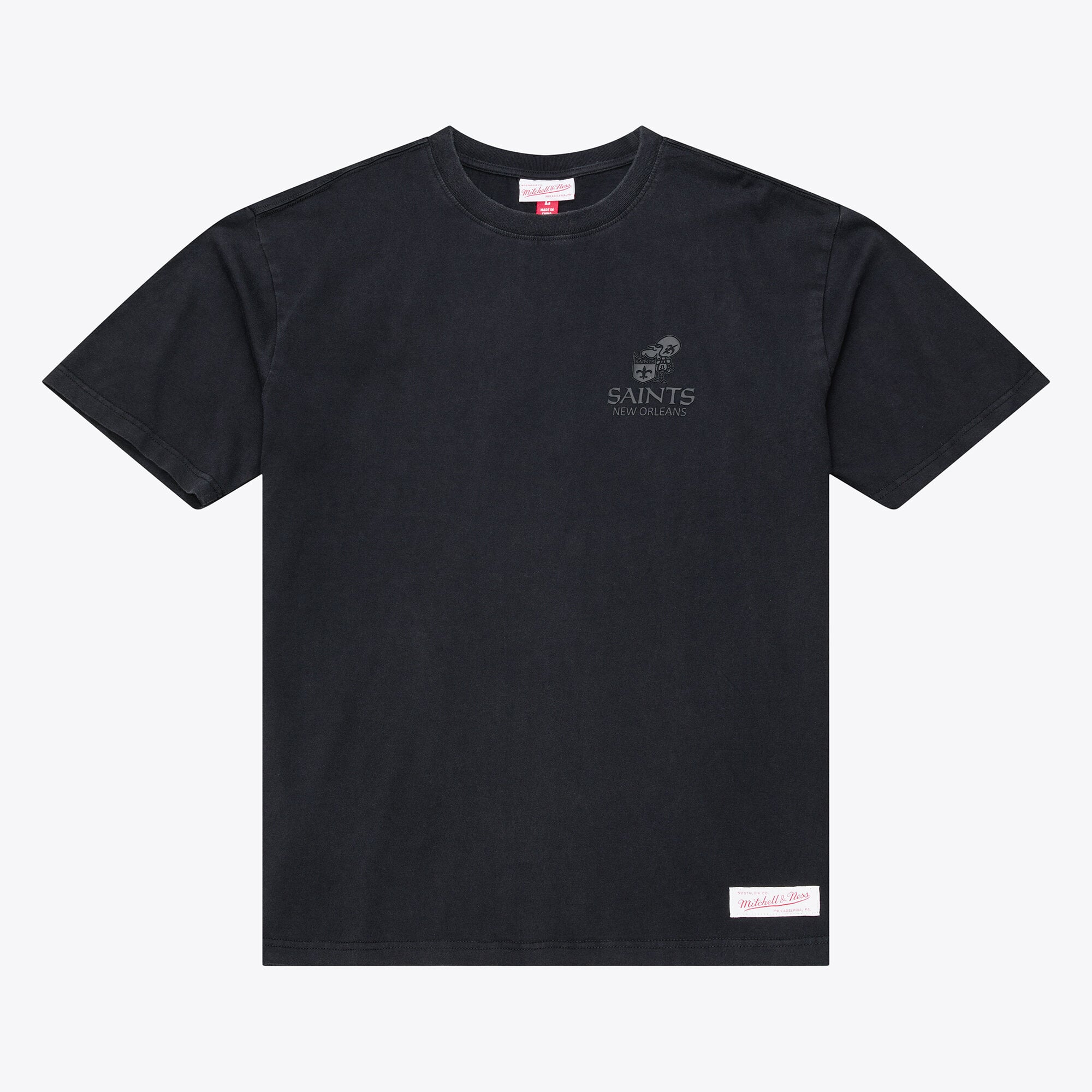 Men's Mitchell & Ness Black New Orleans Saints Core Essentials Micro Logo T-Shirt