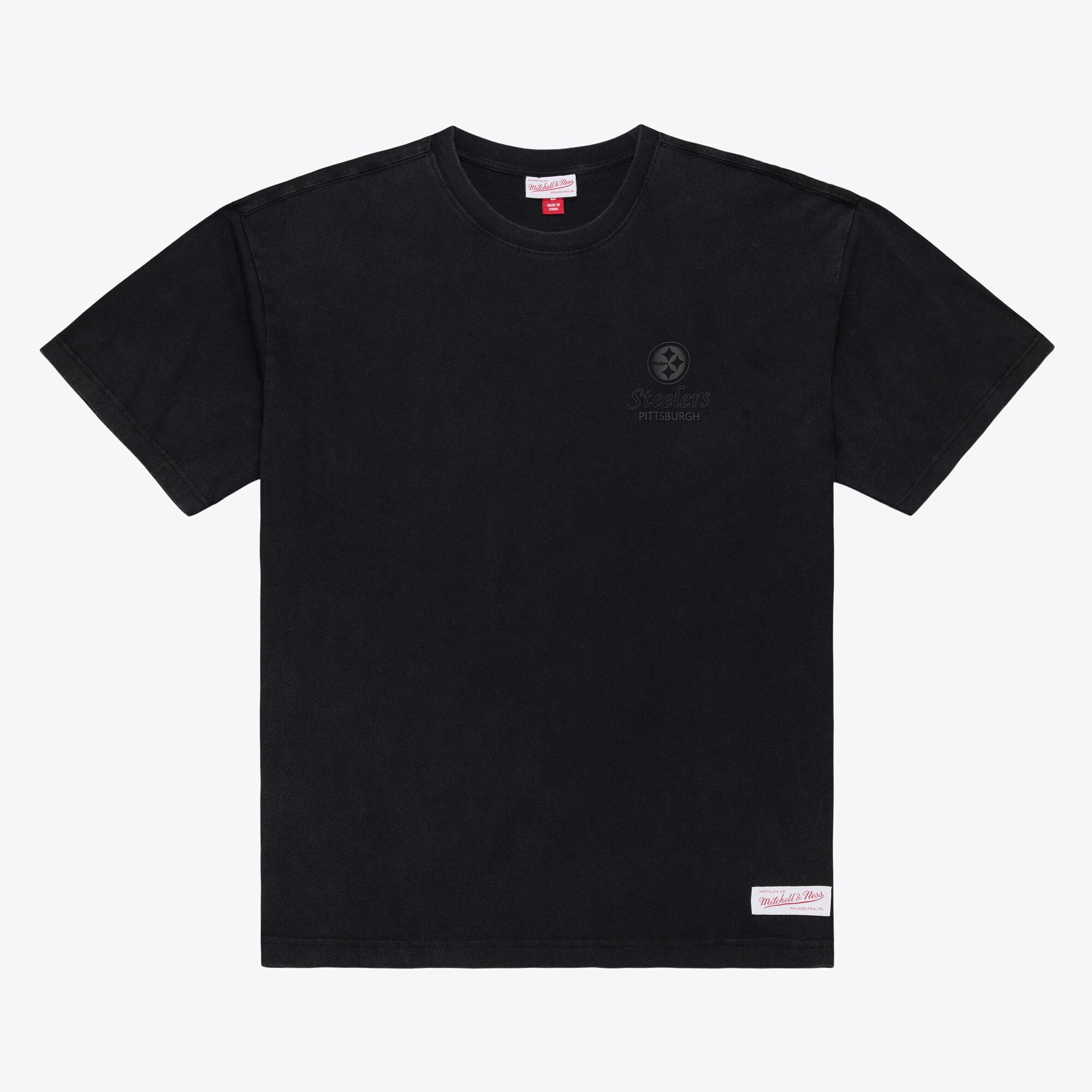T-shirt Mitchell & Ness noir Pittsburgh Steelers Core Essentials Micro Logo pour homme