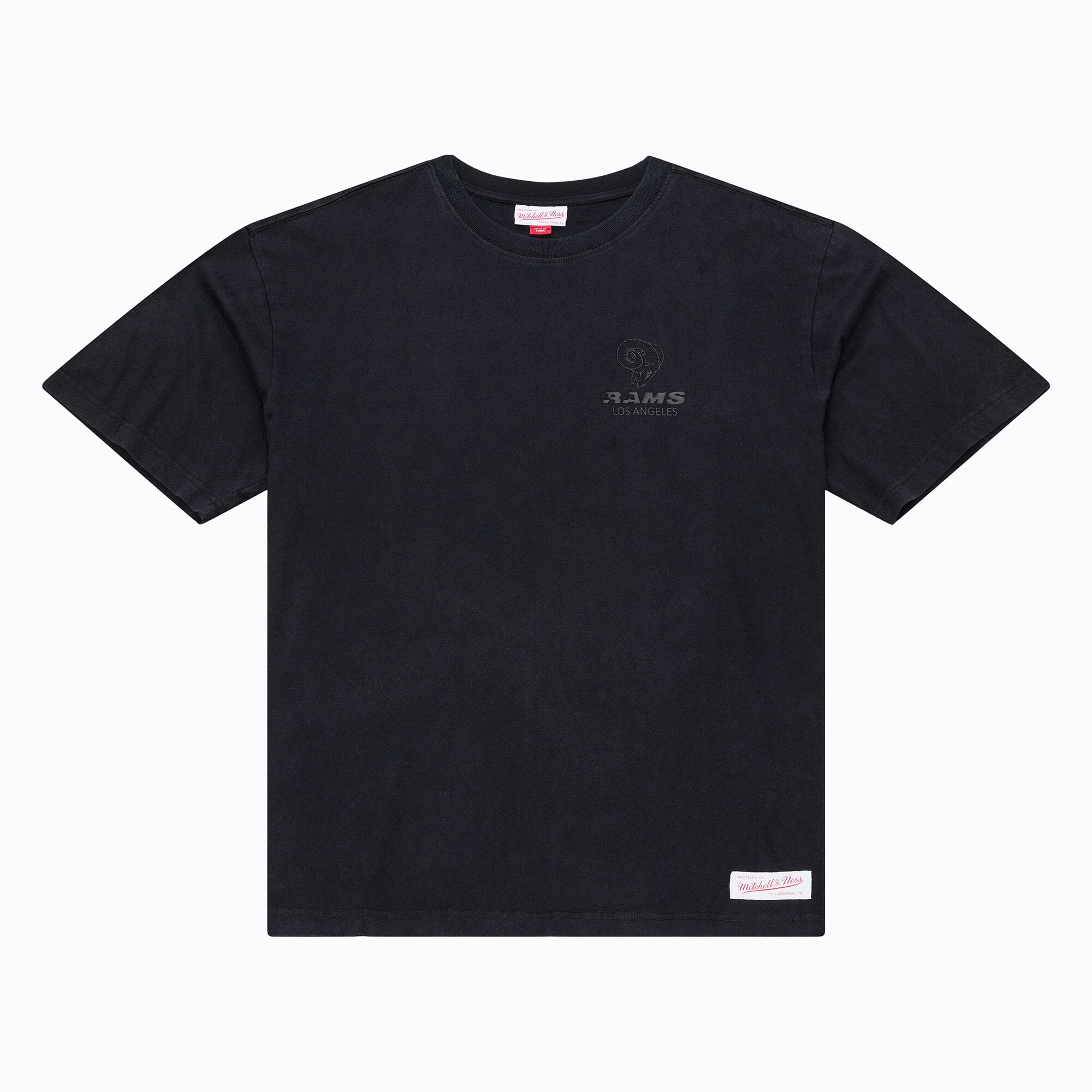 T-shirt Mitchell & Ness noir pour homme, Los Angeles Rams Core Essentials, micro-logo