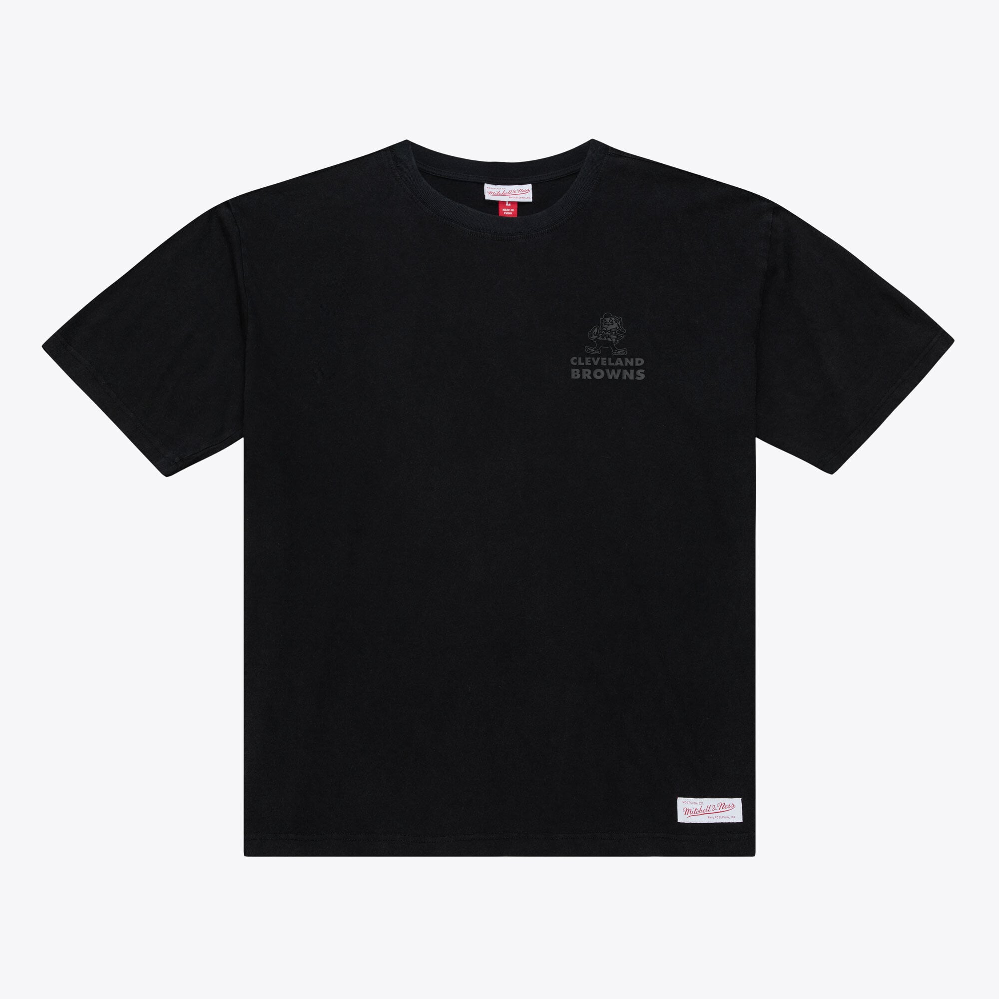 T-shirt Mitchell & Ness noir pour homme, modèle Cleveland Browns Core Essentials Micro Logo