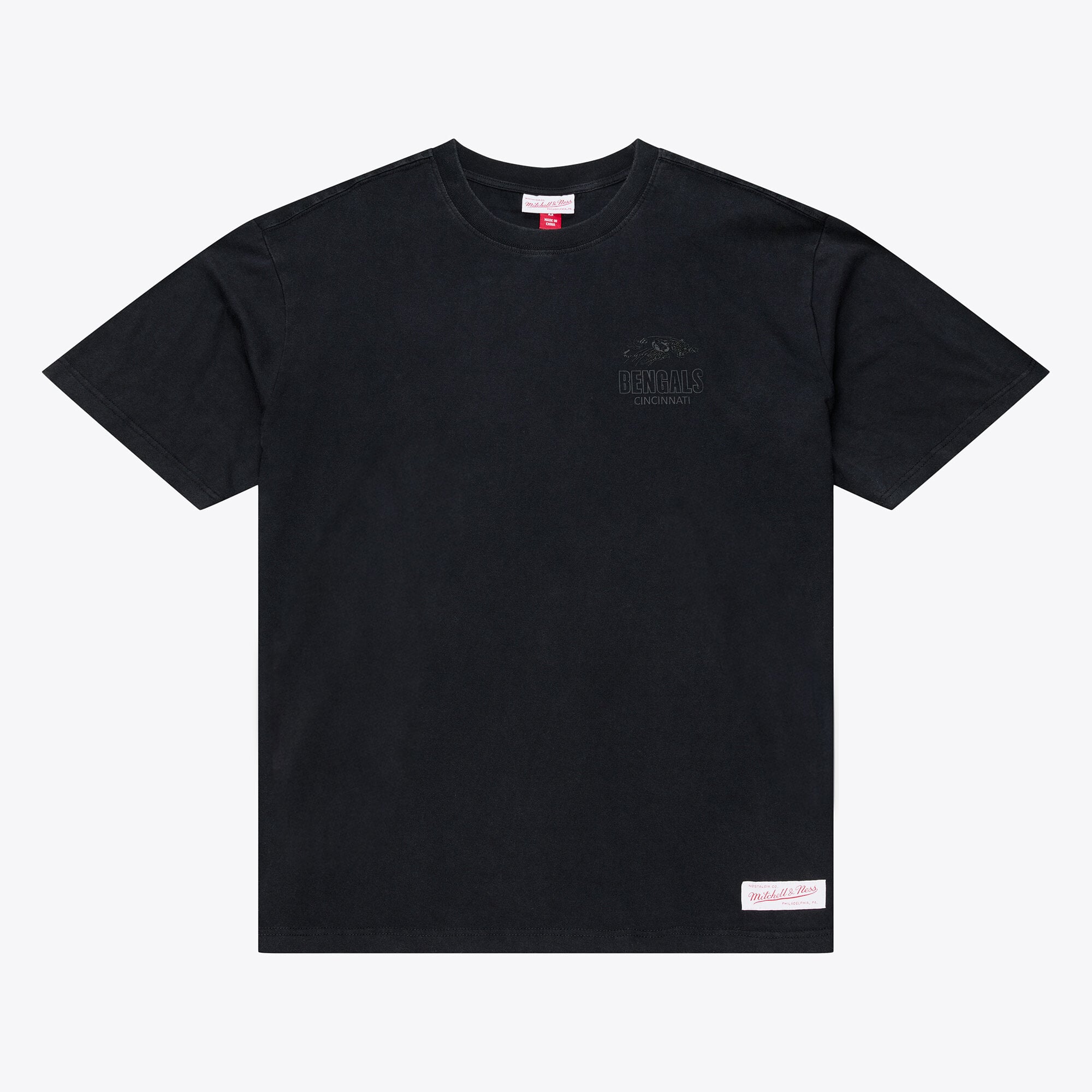 T-shirt Mitchell & Ness noir pour homme, modèle Core Essentials Micro Logo des Bengals de Cincinnati