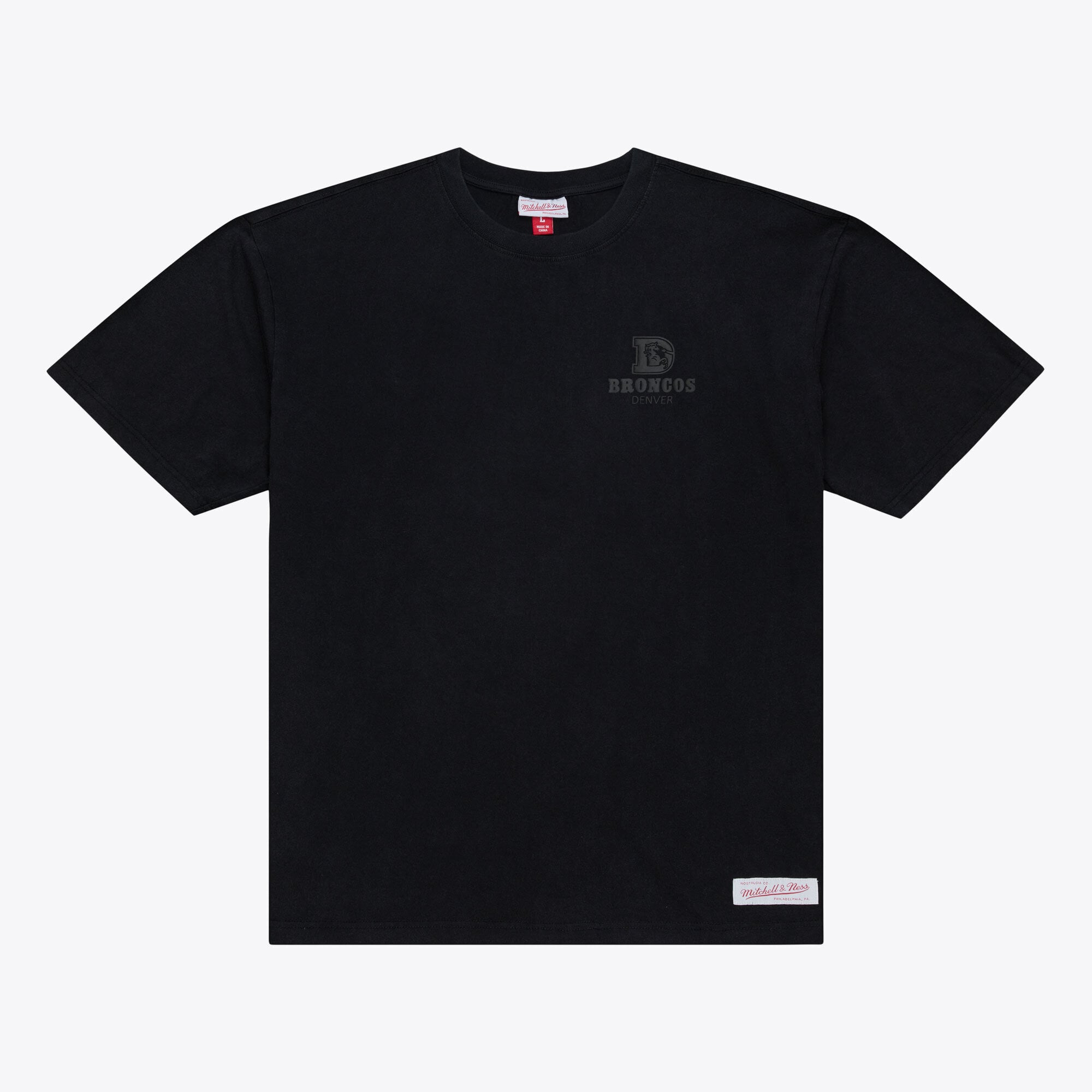 Camiseta negra para hombre Mitchell & Ness Denver Broncos Core Essentials con micrologotipo