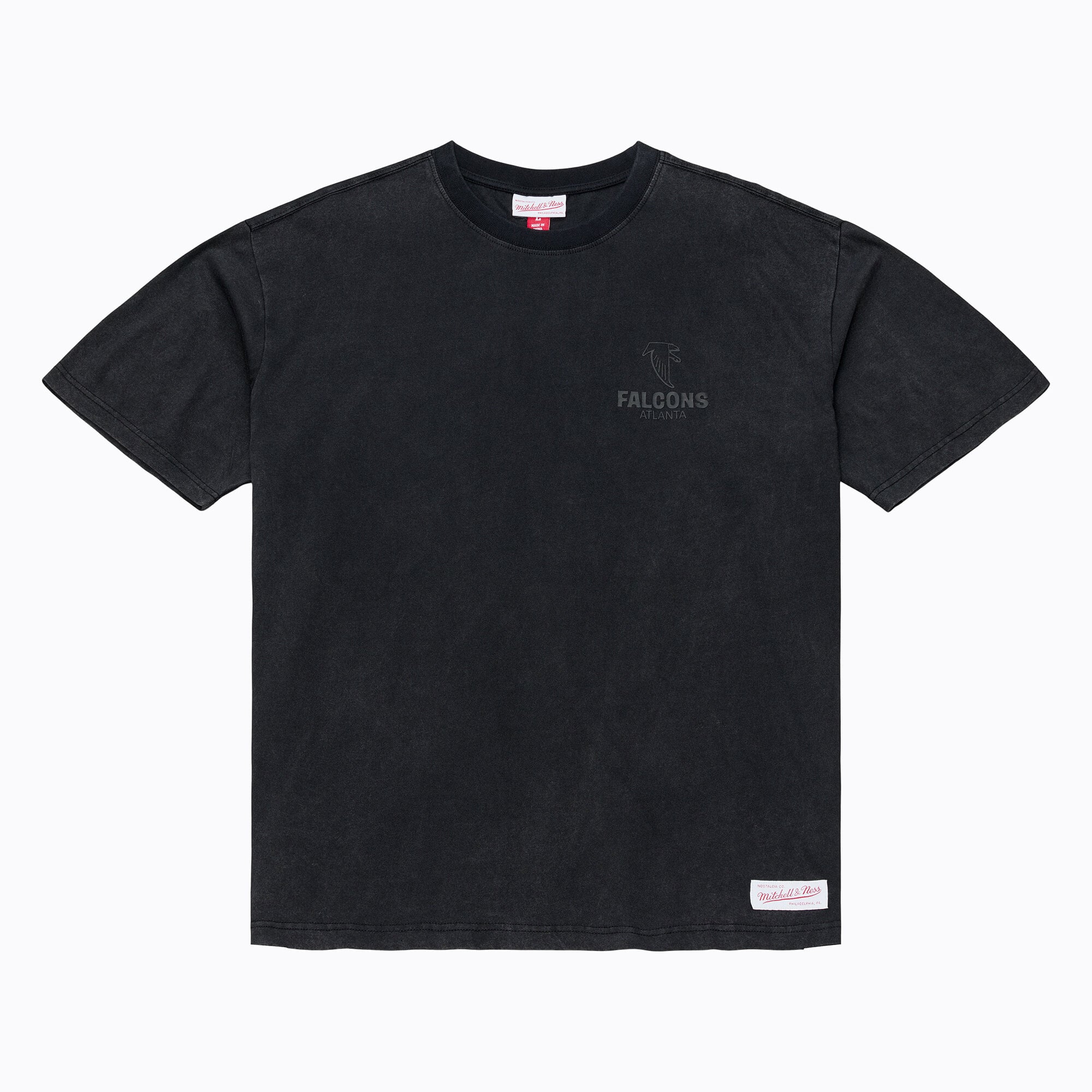 T-shirt Mitchell & Ness noir pour homme, modèle Core Essentials Micro Logo, Atlanta Falcons.