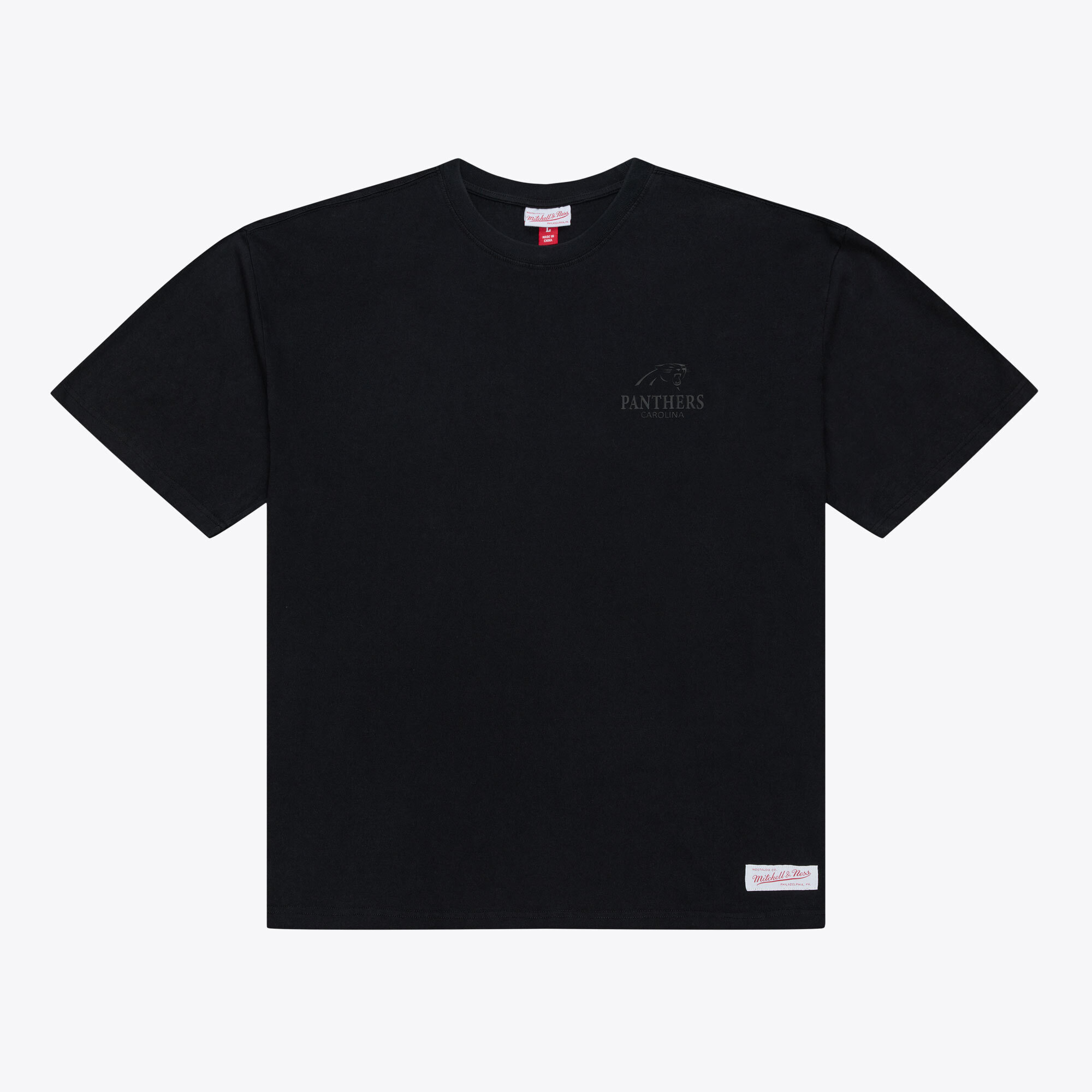 Men's Mitchell & Ness Black Carolina Panthers Core Essentials Micro Logo T-Shirt