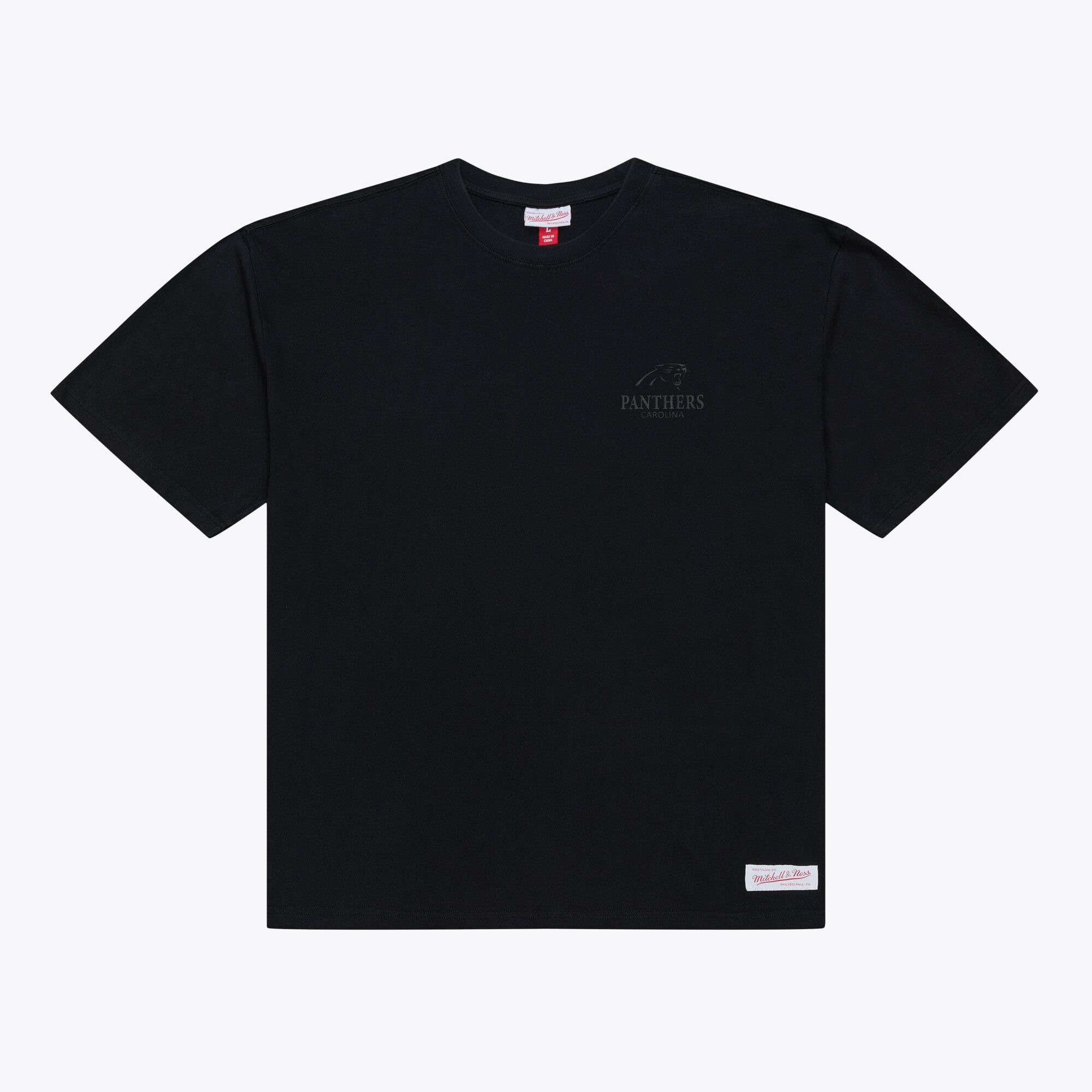 T-shirt Mitchell & Ness noir Carolina Panthers Core Essentials Micro Logo pour homme