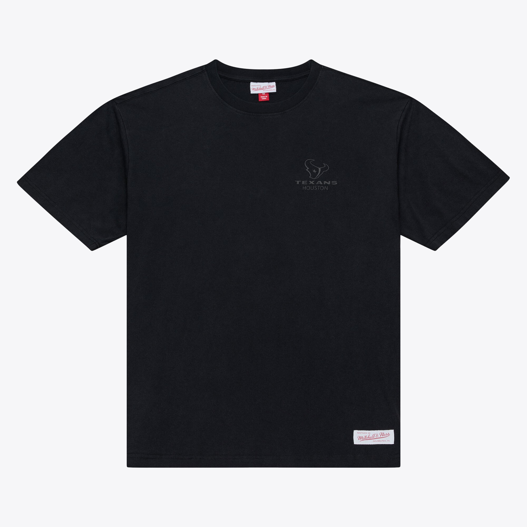 T-shirt Mitchell & Ness noir pour homme, modèle Core Essentials des Houston Texans, avec micro-logo